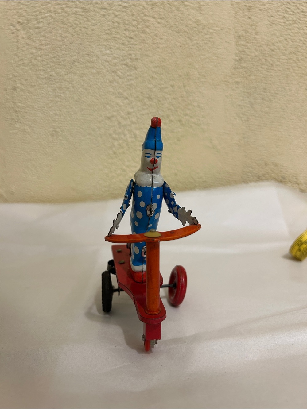 Vintage Blue Tin Polka Dot Clown Push Toy - Kids Toys